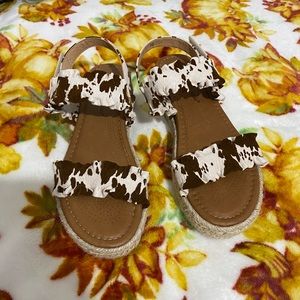 Cow print platform sandals